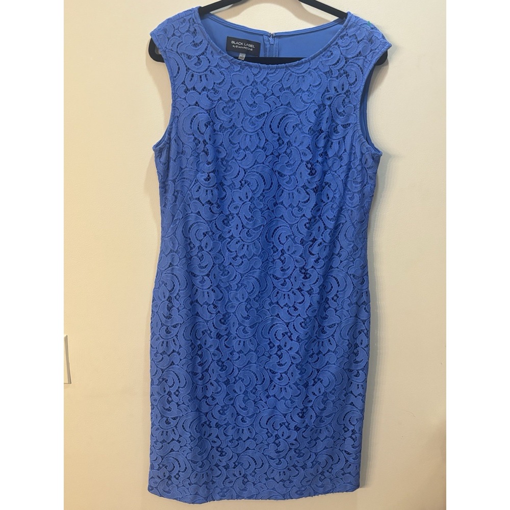 BLACK LABEL EVAN PICONE Women's Cutout Lace‎ Shift Dress Boat Neck Size 14 Blue